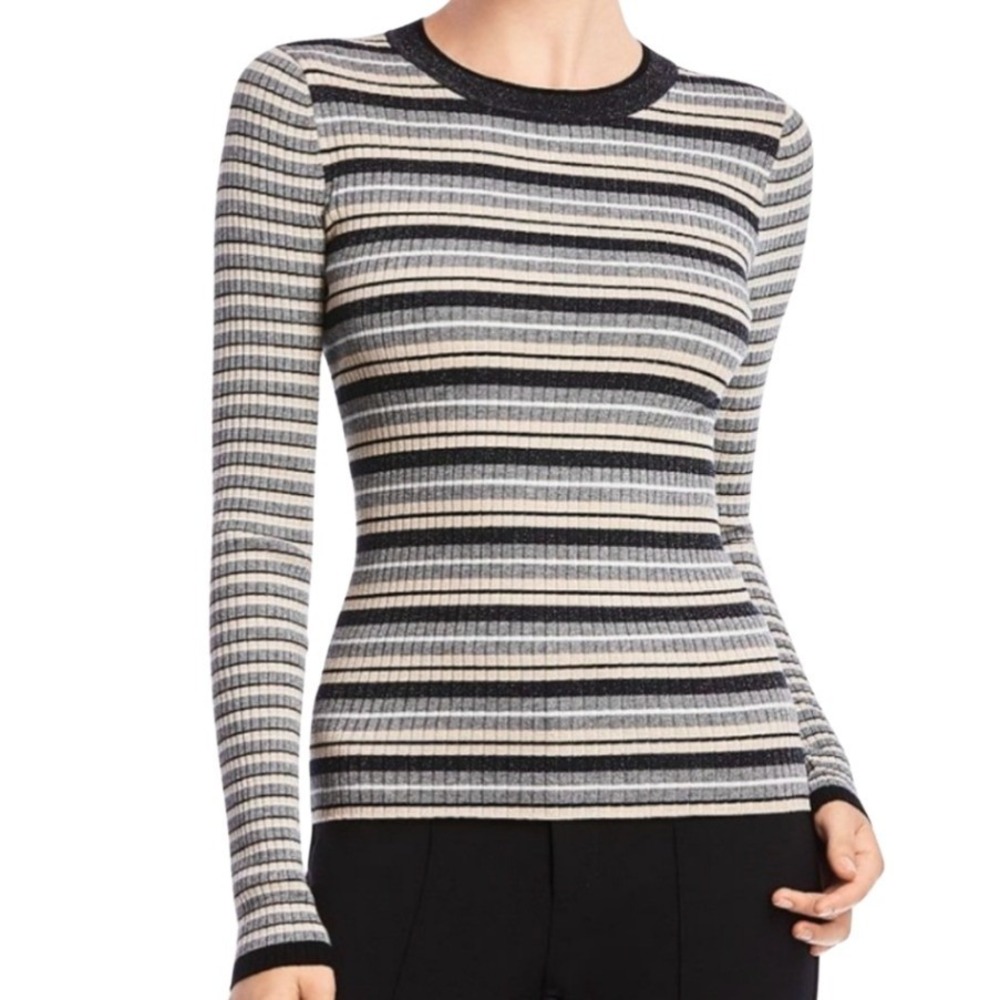 Bailey 44 Womens Striped Ribbed Knit Lurex‎ Metallic Long Sleeve Top 410-D068 L